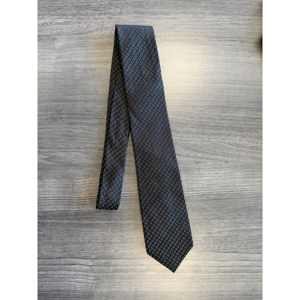 DKNY 100% Silk Tie Black Gray Geometric Y2K Minimalist Designer Necktie
